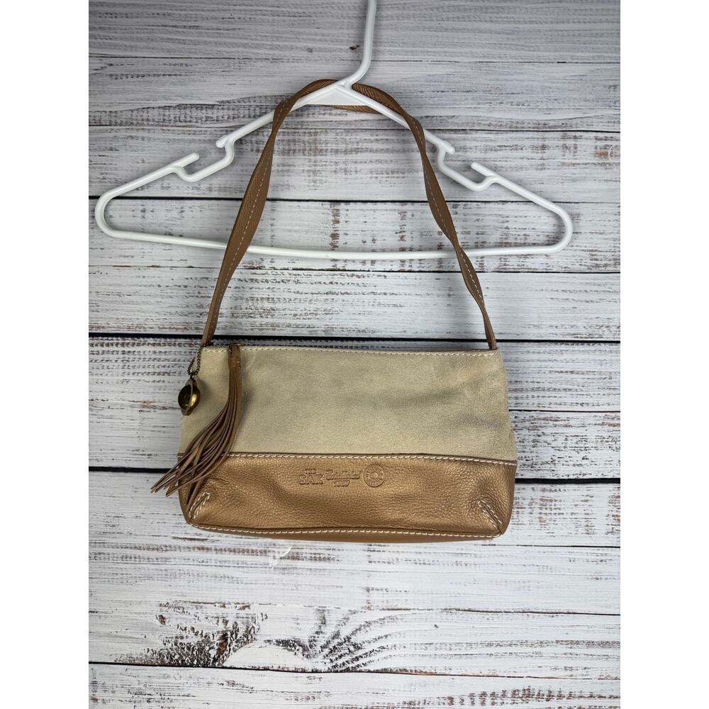 The SAK Pink Label Tan Suede Gold Leather Micro Purse Mini Shoulder Bag Y2K Boho